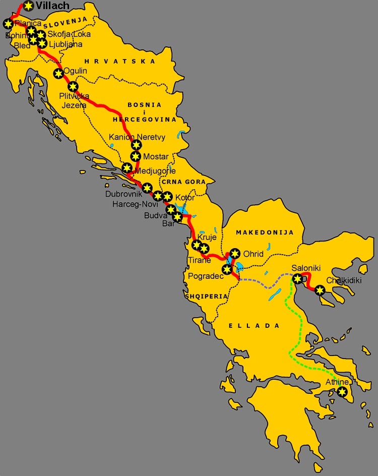 Mapa krajw pooonych na trasie naszej podry